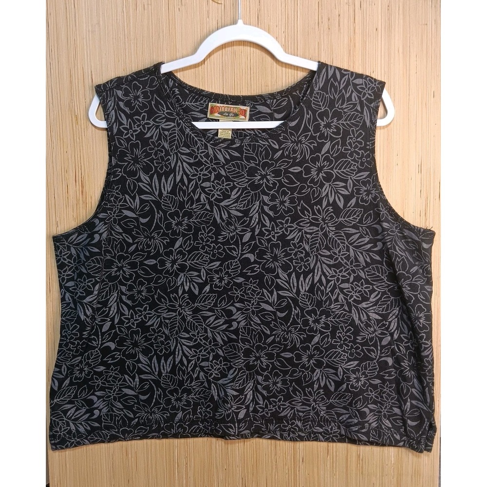 Caribbean Joe XL‎ Ladies Black w/Flora Pullover Tank Top. Pullover Tropical